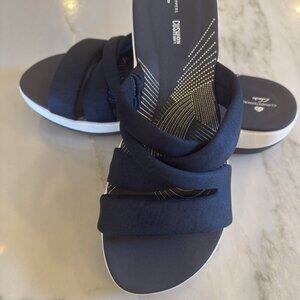 Cloudsteppers by Clarks Womens Sz 10 Sandals Arla Rilee Navy Slip On Slide New!